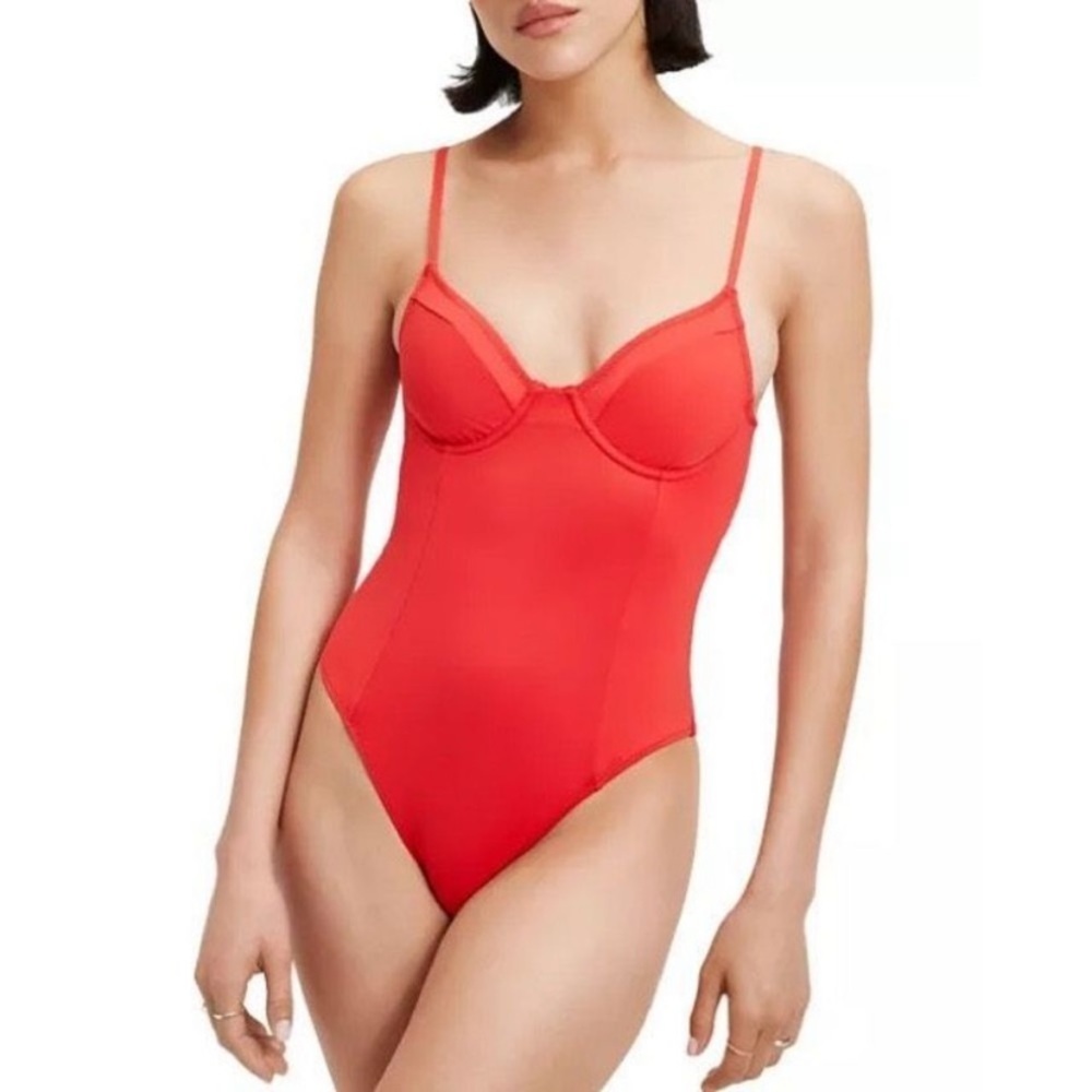 Good American Showoff Underwire One Piece Swimsuit Size 0/XS Bright poppy